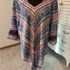 Zac & Rachel Blue and Pink V-Neck Tunic